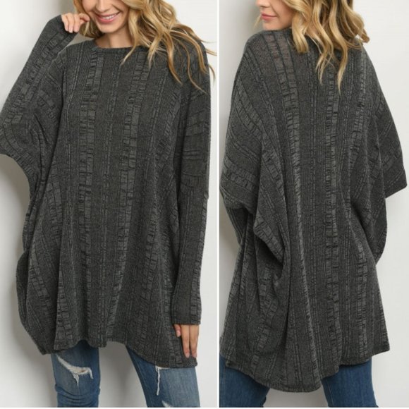Trend Setter Diva Boutique Tops - CHARCOAL KNIT TUNIC TOP
